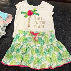 Girls Tropical Palm Tee & Leaf Print Skirt Set - White & Green size 6